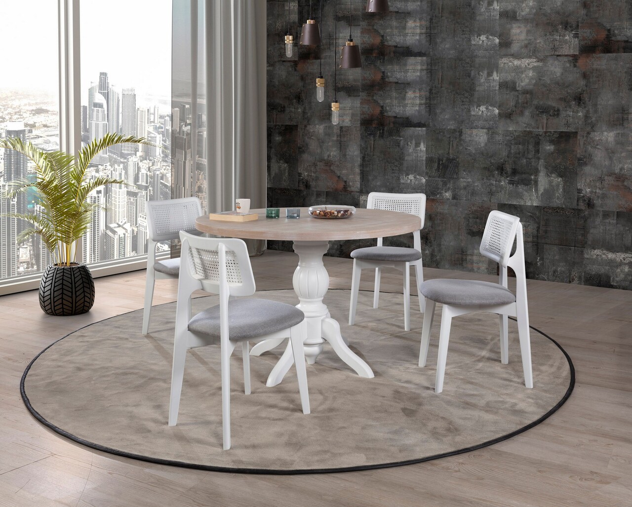 Set mas i scaune (5 buci), Hanah Home, Albero130, Natural Dulapuri Bucătărie 2